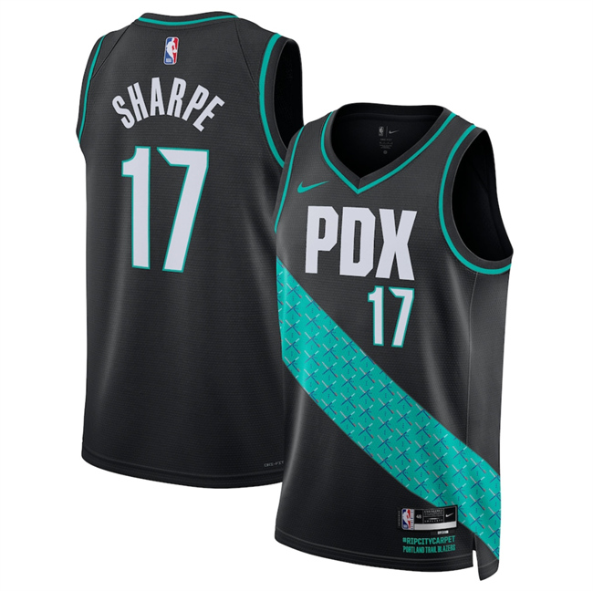 Men's Portland Trail Blazers #17 Shaedon Sharpe Black 2025 26 City Edition Edition Stitched Basketball Jersey Men's Portland Trail Blazers #17 Shaedon Sharpe Black 2025 26 City Edition Edition Stitched Basketball Jersey