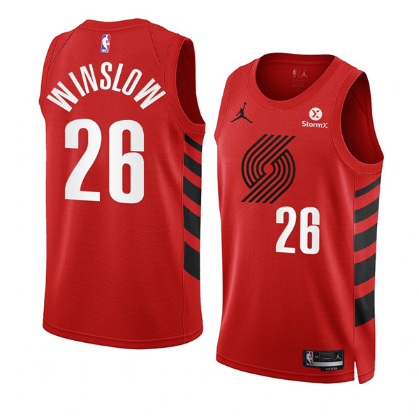 Men's Portland Trail Blazers #26 Justise Winslow 2022 23 Red Statement Edition Swingman Stitched Basketball Jersey Men's Portland Trail Blazers #26 Justise Winslow 2022 23 Red Statement Edition Swingman Stitched Basketball Jersey
