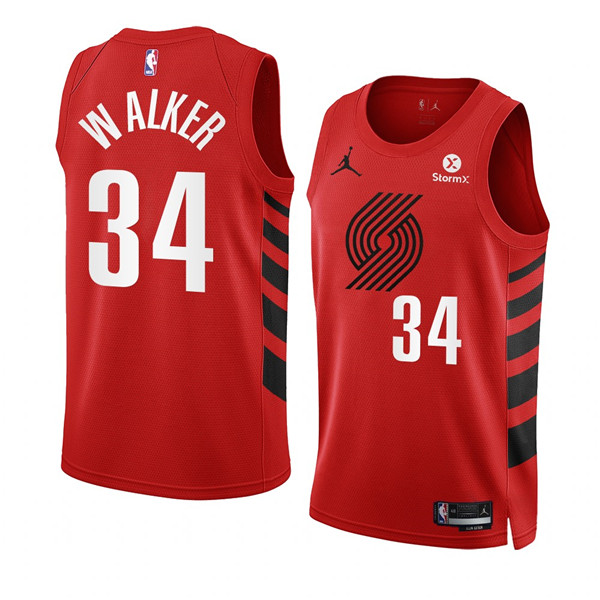 Men's Portland Trail Blazers #34 Jabari Walker 2022 23 Red Statement Edition Swingman Stitched Basketball Jersey Men's Portland Trail Blazers #34 Jabari Walker 2022 23 Red Statement Edition Swingman Stitched Basketball Jersey