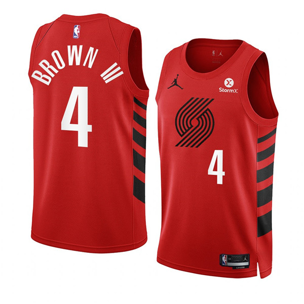 Men's Portland Trail Blazers #4 Greg Brown III 2022 23 Red Statement Edition Swingman Stitched Basketball Jersey Men's Portland Trail Blazers #4 Greg Brown III 2022 23 Red Statement Edition Swingman Stitched Basketball Jersey