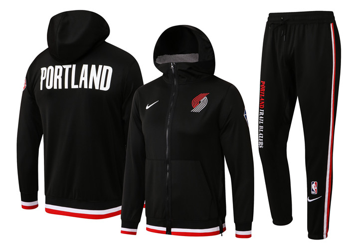 Men's Portland Trail Blazers 75th Anniversary Black Performance Showtime Full-Zip Hoodie Jacket And Pants Suit Men's Portland Trail Blazers 75th Anniversary Black Performance Showtime Full-Zip Hoodie Jacket And Pants Suit