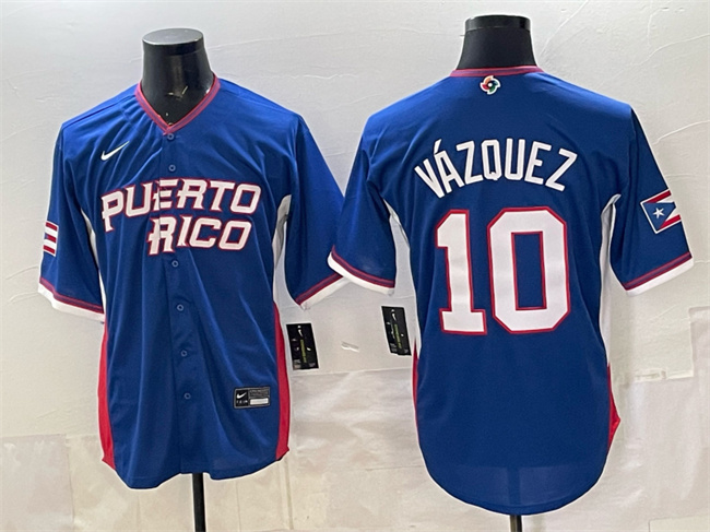 Men's Puerto Rico Baseball #10 Luis Vázquez Royal 2026 World Baseball Classic Road Stadium Stitched Jersey Men's Puerto Rico Baseball #10 Luis Vázquez Royal 2026 World Baseball Classic Road Stadium Stitched Jersey
