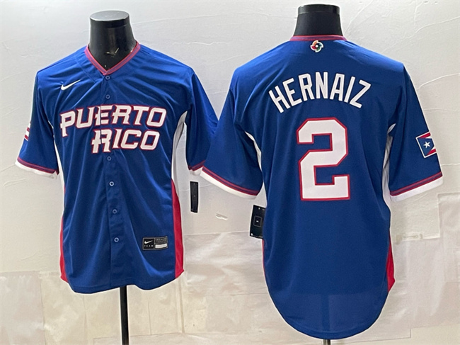 Men's Puerto Rico Baseball #2 Darell Hernaiz Royal 2026 World Baseball Classic Road Stadium Stitched Jersey Men's Puerto Rico Baseball #2 Darell Hernaiz Royal 2026 World Baseball Classic Road Stadium Stitched Jersey