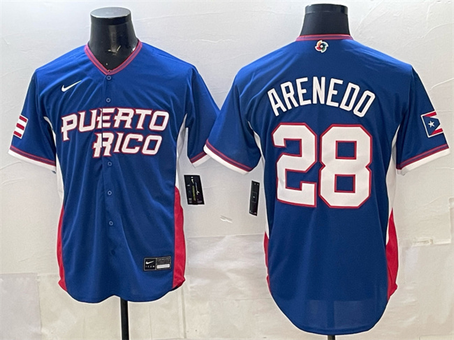 Men's Puerto Rico Baseball #28 Nolan Arenado Royal 2026 World Baseball Classic Road Stadium Stitched Jersey Men's Puerto Rico Baseball #28 Nolan Arenado Royal 2026 World Baseball Classic Road Stadium Stitched Jersey