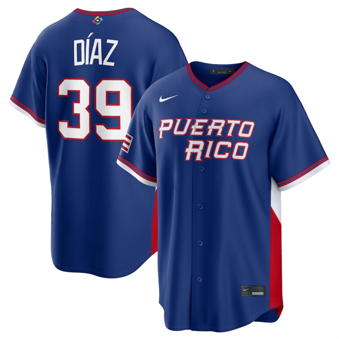 Men's Puerto Rico Baseball #39 Edwin Díaz Blue 2026 World Baseball Classic Road Stadium Stitched Jersey Men's Puerto Rico Baseball #39 Edwin Díaz Blue 2026 World Baseball Classic Road Stadium Stitched Jersey