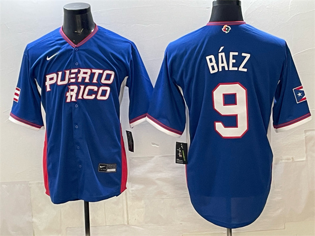 Men's Puerto Rico Baseball #9 Javier Báez Royal 2026 World Baseball Classic Road Stadium Stitched Jersey Men's Puerto Rico Baseball #9 Javier Báez Royal 2026 World Baseball Classic Road Stadium Stitched Jersey