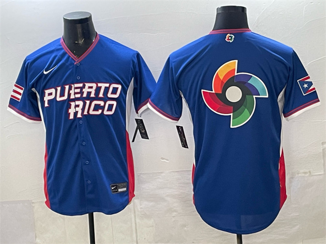 Men's Puerto Rico Baseball Blue 2026 World Baseball Classic Big Logo Road Stadium Stitched Jersey Men's Puerto Rico Baseball Blue 2026 World Baseball Classic Big Logo Road Stadium Stitched Jersey
