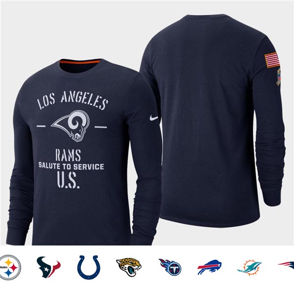 Men's Rams Navy 2019 Salute to Service Sideline Long Sleeve T-Shirt
