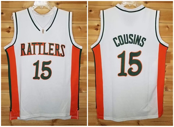 Men's Rattlers #15 DeMarcus Cousins White Orange Stitched Jersey