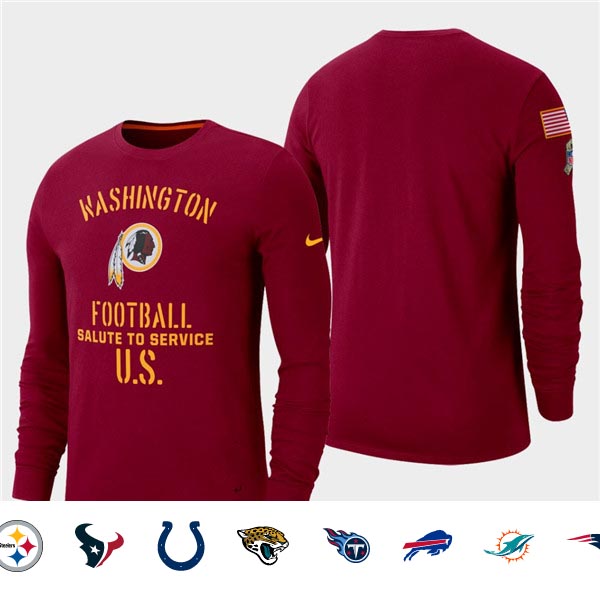 Men's Redskins Burgundy 2019 Salute to Service Sideline Long Sleeve T-Shirt Men's Redskins Burgundy 2019 Salute to Service Sideline Long Sleeve T-Shirt