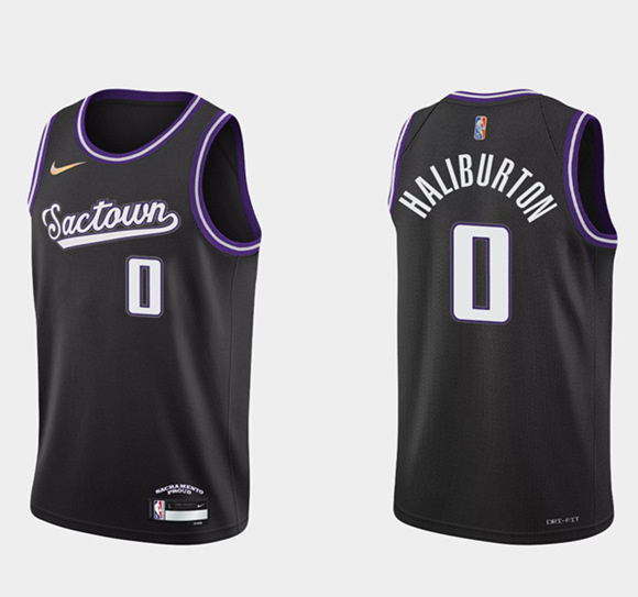 Men's Sacramento Kings #0 Tyrese Haliburton 2021 22 Black 75th Anniversary City Edition Stitched Basketball Jersey Men's Sacramento Kings #0 Tyrese Haliburton 2021 22 Black 75th Anniversary City Edition Stitched Basketball Jersey