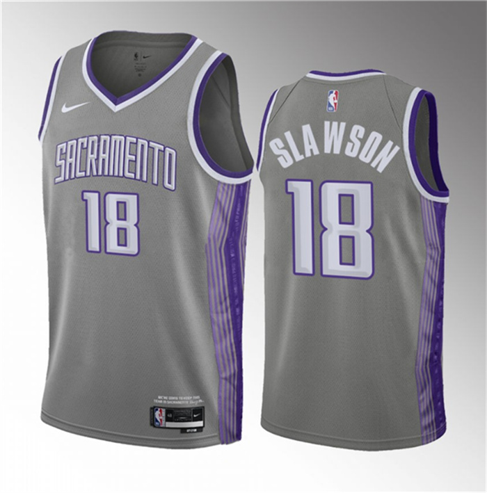 Men's Sacramento Kings #18 Jalen Slawson Grey 2023 Draft City Edition Stitched Jersey Men's Sacramento Kings #18 Jalen Slawson Grey 2023 Draft City Edition Stitched Jersey