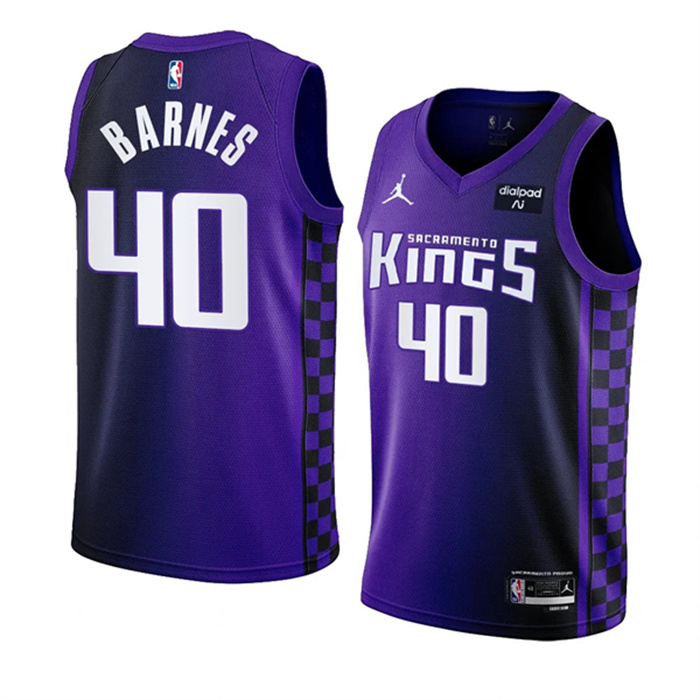 Men's Sacramento Kings #40 Harrison Barnes Purple 2023 24 Statement Edition Swingman Stitched Basketball Jersey Men's Sacramento Kings #40 Harrison Barnes Purple 2023 24 Statement Edition Swingman Stitched Basketball Jersey