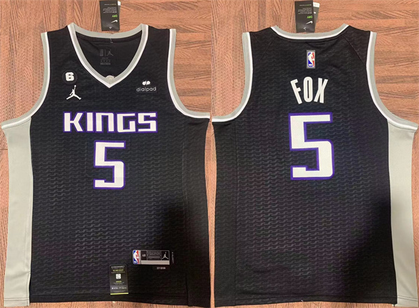 Men's Sacramento Kings #5 De'Aaron Fox Black No.6 Patch Stitched Jersey Men's Sacramento Kings #5 De'Aaron Fox Black No.6 Patch Stitched Jersey