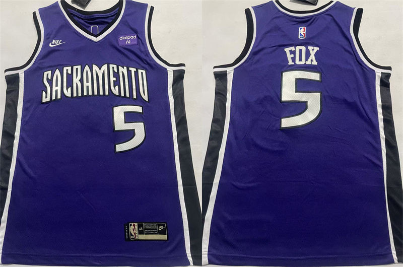 Men's Sacramento Kings #5 De'Aaron Fox Purple Stitched Basketball Jersey Men's Sacramento Kings #5 De'Aaron Fox Purple Stitched Basketball Jersey