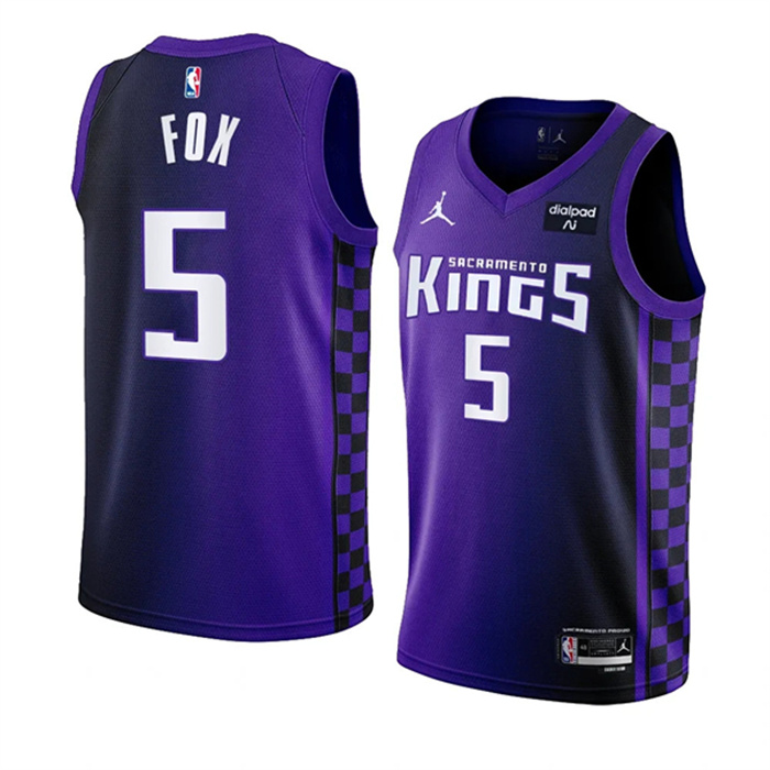 Men's Sacramento Kings #5 De’Aaron Fox Purple 2023 24 Statement Edition Swingman Stitched Basketball Jersey Men's Sacramento Kings #5 De’Aaron Fox Purple 2023 24 Statement Edition Swingman Stitched Basketball Jersey