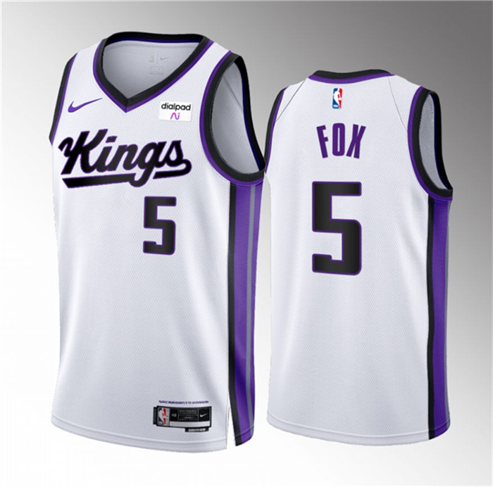 Men's Sacramento Kings #5 De’Aaron Fox White 2023 24 Association Edition Swingman Stitched Basketball Jersey Men's Sacramento Kings #5 De’Aaron Fox White 2023 24 Association Edition Swingman Stitched Basketball Jersey