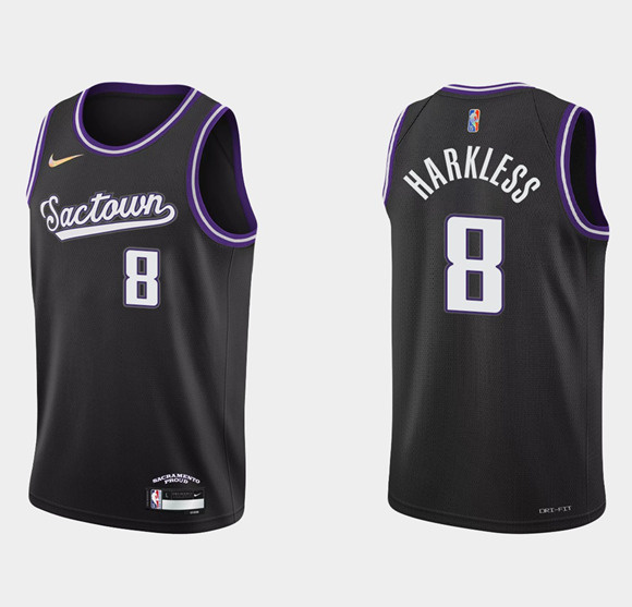 Men's Sacramento Kings #8 Maurice Harkless 2021 22 Black 75th Anniversary City Edition Stitched Basketball Jersey Men's Sacramento Kings #8 Maurice Harkless 2021 22 Black 75th Anniversary City Edition Stitched Basketball Jersey