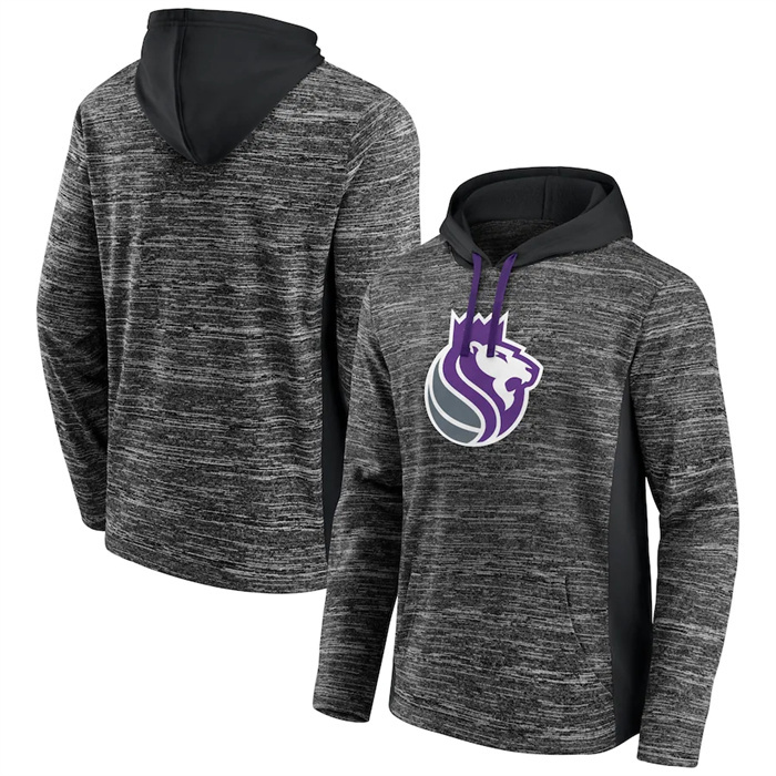 Men's Sacramento Kings Heathered Charcoal Black Instant Replay Color Block Pullover Hoodie Men's Sacramento Kings Heathered Charcoal Black Instant Replay Color Block Pullover Hoodie