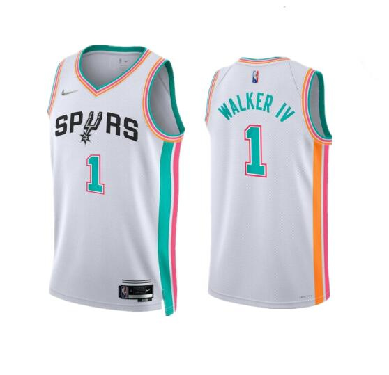 Men's San Antonio Spurs #1 Lonnie Walker IV 2021 22 White City Edition Stitched Jersey