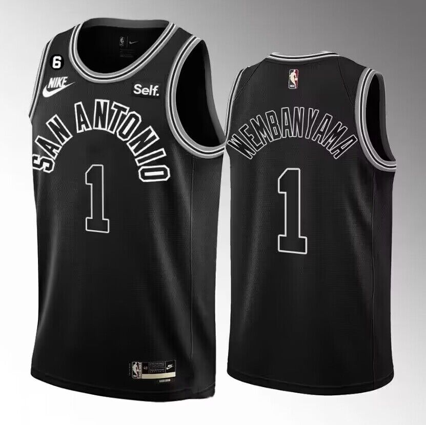 Men's San Antonio Spurs #1 Victor Wembanyama Black 2022 23 Classic Edition With NO.6 Patch Stitched Basketball Jersey Men's San Antonio Spurs #1 Victor Wembanyama Black 2022 23 Classic Edition With NO.6 Patch Stitched Basketball Jersey