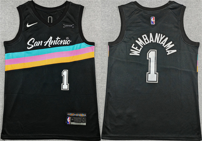 Men's San Antonio Spurs #1 Victor Wembanyama Black 2025-26 City Edition Stitched Basketball Jersey