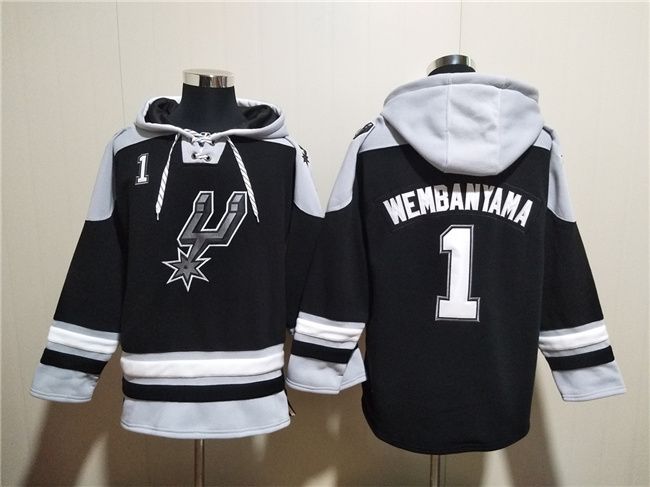 Men's San Antonio Spurs #1 Victor Wembanyama Black Ageless Must-Have Lace-Up Pullover Hoodie Men's San Antonio Spurs #1 Victor Wembanyama Black Ageless Must-Have Lace-Up Pullover Hoodie