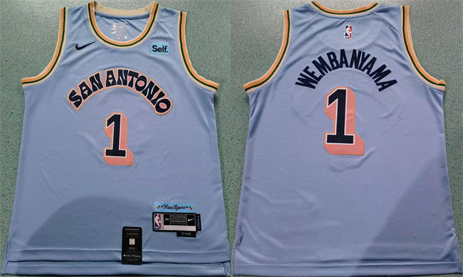 Men's San Antonio Spurs #1 Victor Wembanyama Light Blue 2024-25 City Edition Stitched Basketball Jersey1 Men's San Antonio Spurs #1 Victor Wembanyama Light Blue 2024-25 City Edition Stitched Basketball Jersey1