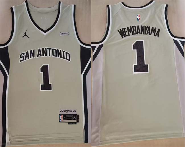 Men's San Antonio Spurs #1 Victor Wembanyama Silver 2025-26 Statement Edition Stitched Basketball Jersey