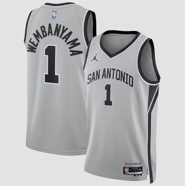 Men's San Antonio Spurs #1 Victor Wembanyama Silver 2025 Statement Edition Stitched Basketball Jersey Men's San Antonio Spurs #1 Victor Wembanyama Silver 2025 Statement Edition Stitched Basketball Jersey
