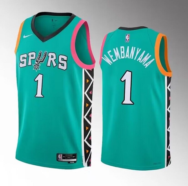 Men's San Antonio Spurs #1 Victor Wembanyama Teal 2022 23 City Edition Swingman Stitched Basketball Jersey