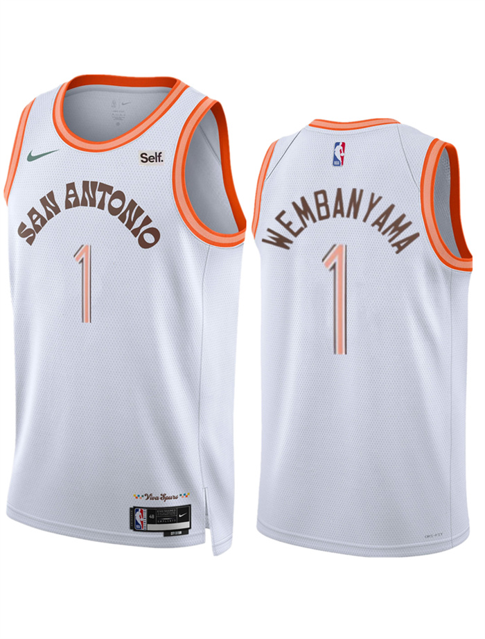 Men's San Antonio Spurs #1 Victor Wembanyama White 2023 24 City Edition Stitched Basketball Jersey Men's San Antonio Spurs #1 Victor Wembanyama White 2023 24 City Edition Stitched Basketball Jersey