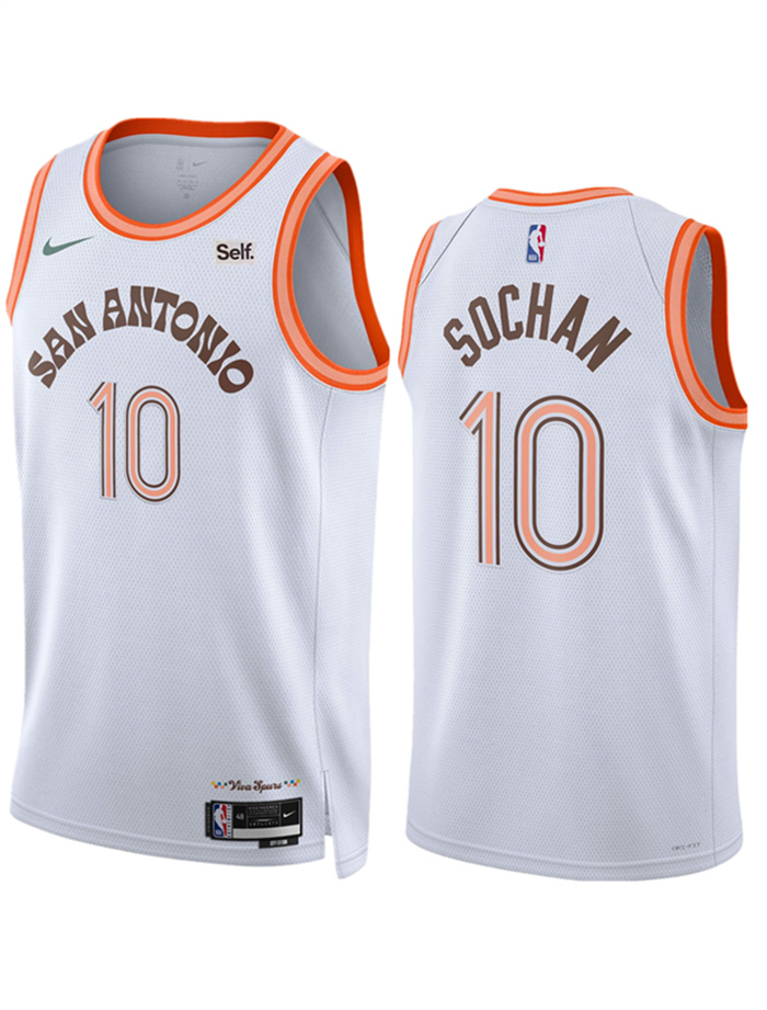 Men's San Antonio Spurs #10 Jeremy Sochan White 2023 24 City Edition Stitched Basketball Jersey Men's San Antonio Spurs #10 Jeremy Sochan White 2023 24 City Edition Stitched Basketball Jersey