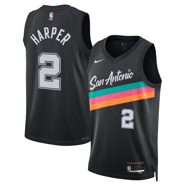 Men's San Antonio Spurs #2 Dylan Harper Black 2025 26 City Edition Stitched Basketball Jersey Men's San Antonio Spurs #2 Dylan Harper Black 2025 26 City Edition Stitched Basketball Jersey