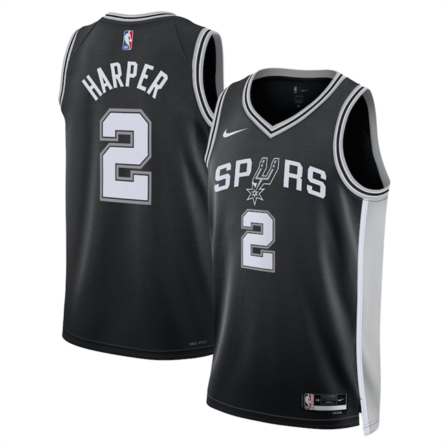 Men's San Antonio Spurs #2 Dylan Harper Black 2025 Draft Icon Edition Stitched Basketball Jersey