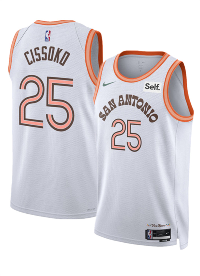 Men's San Antonio Spurs #25 Sidy Cissoko White 2023 24 City Edition Stitched Basketball Jersey Men's San Antonio Spurs #25 Sidy Cissoko White 2023 24 City Edition Stitched Basketball Jersey