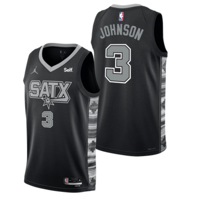 Men's San Antonio Spurs #3 Keldon Johnson Black 2022 23 Statement Edition Stitched Basketball Jersey Men's San Antonio Spurs #3 Keldon Johnson Black 2022 23 Statement Edition Stitched Basketball Jersey