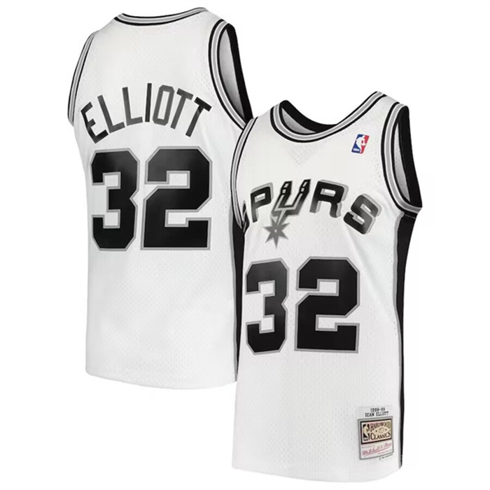 Men's San Antonio Spurs #32 Sean Elliott White 1998-99 Hardwood Classics Swingman Stitched Jersey Men's San Antonio Spurs #32 Sean Elliott White 1998-99 Hardwood Classics Swingman Stitched Jersey