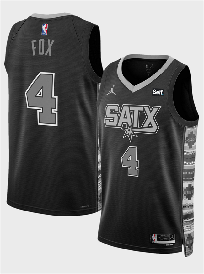 Men's San Antonio Spurs #4 De'Aaron Fox Black 2025 Statement Edition Stitched Basketball Jersey Men's San Antonio Spurs #4 De'Aaron Fox Black 2025 Statement Edition Stitched Basketball Jersey
