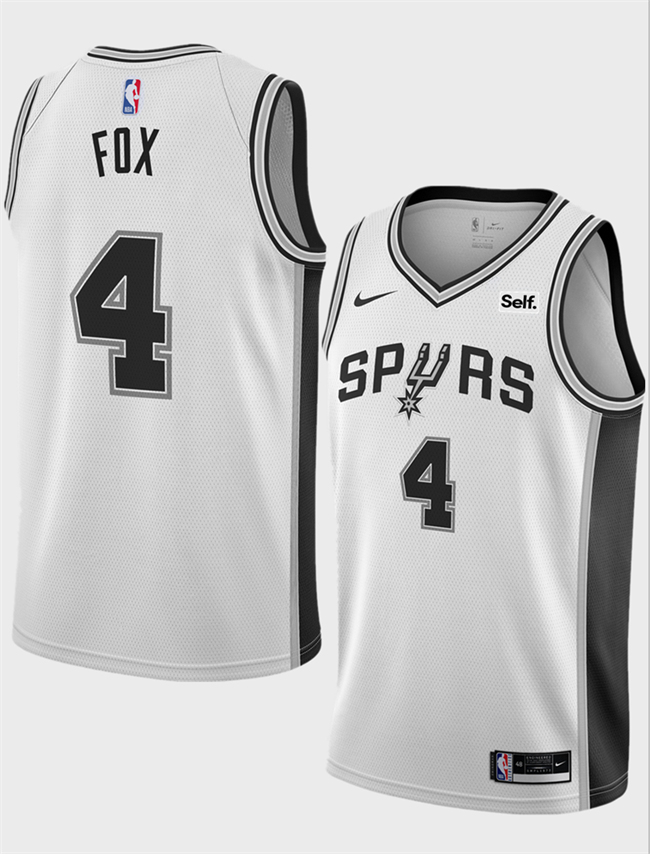 Men's San Antonio Spurs #4 De'Aaron Fox White 2025 Association Edition Stitched Basketball Jersey Men's San Antonio Spurs #4 De'Aaron Fox White 2025 Association Edition Stitched Basketball Jersey