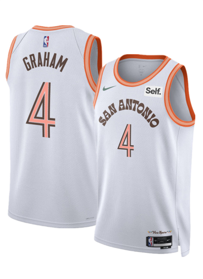 Men's San Antonio Spurs #4 Devonte' Graham White 2023 24 City Edition Stitched Basketball Jersey Men's San Antonio Spurs #4 Devonte' Graham White 2023 24 City Edition Stitched Basketball Jersey
