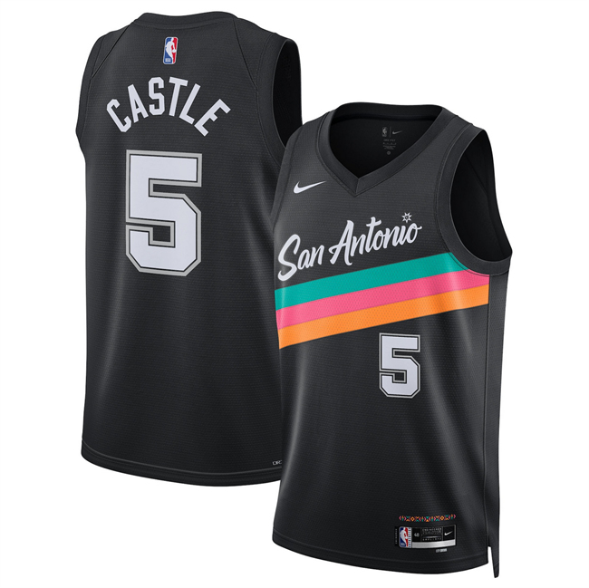 Men's San Antonio Spurs #5 Stephon Castle Black 2025 26 City Edition Stitched Basketball Jersey Men's San Antonio Spurs #5 Stephon Castle Black 2025 26 City Edition Stitched Basketball Jersey