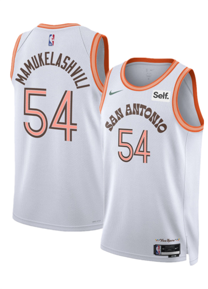 Men's San Antonio Spurs #54 Sandro Mamukelashvili White 2023 24 City Edition Stitched Basketball Jersey Men's San Antonio Spurs #54 Sandro Mamukelashvili White 2023 24 City Edition Stitched Basketball Jersey