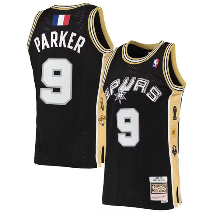 Men's San Antonio Spurs #9 Tony Parker Black 2001-02 Hardwood Classics Swingman Stitched Jersey Men's San Antonio Spurs #9 Tony Parker Black 2001-02 Hardwood Classics Swingman Stitched Jersey