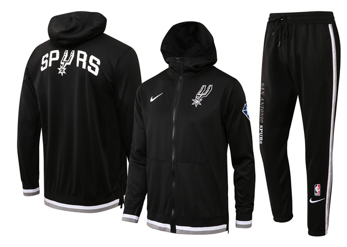 Men's San Antonio Spurs 75th Anniversary Black Performance Showtime Full-Zip Hoodie Jacket And Pants Suit Men's San Antonio Spurs 75th Anniversary Black Performance Showtime Full-Zip Hoodie Jacket And Pants Suit