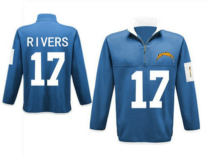 Men's San Diego Chargers 17 Rivers Antigua Charcoal Fortune Sweater Knit Microfleece Quarter-Zip Pullover Light Blue Jacket