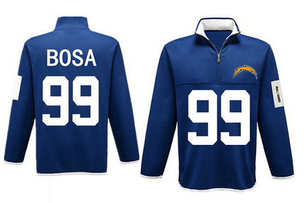 Men's San Diego Chargers 99 Bosa Antigua Charcoal Fortune Sweater Knit Microfleece Quarter-Zip Pullover Blue Jacket Men's San Diego Chargers 99 Bosa Antigua Charcoal Fortune Sweater Knit Microfleece Quarter-Zip Pullover Blue Jacket