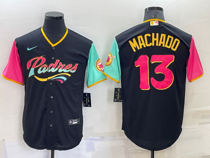 Men's San Diego Padres #13 Manny Machado 2022 Black City Connect Cool Base Stitched Jersey Men's San Diego Padres #13 Manny Machado 2022 Black City Connect Cool Base Stitched Jersey