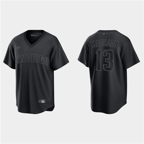 Men's San Diego Padres #13 Manny Machado Black Pitch Black Fashion Replica Stitched Jersey Men's San Diego Padres #13 Manny Machado Black Pitch Black Fashion Replica Stitched Jersey