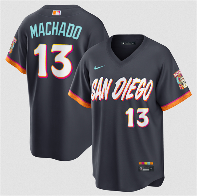 Men's San Diego Padres #13 Manny Machado Obsidian 2026 City Connect Stadium Stitched Baseball Jersey Men's San Diego Padres #13 Manny Machado Obsidian 2026 City Connect Stadium Stitched Baseball Jersey